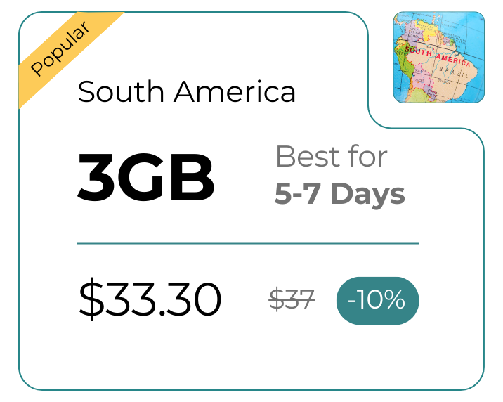 South America 3 GB 30 Days